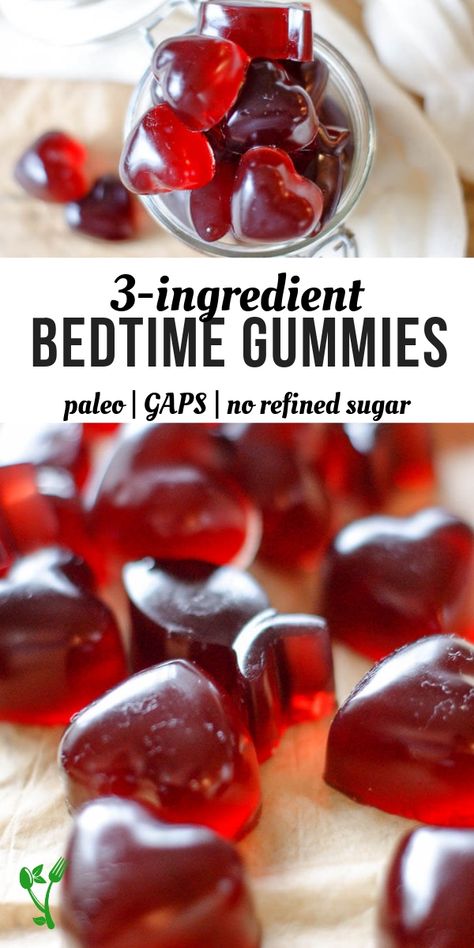 3 Ingredient Bedtime Gummies (Paleo, GAPS) - Prepare + Nourish Healthy Gummies, Homemade Gummies, Cannibis Recipes, Gummies Recipe, Gelatin Recipes, Vegan Snack, Candy Recipes Homemade, Homemade Remedies, Three Ingredient