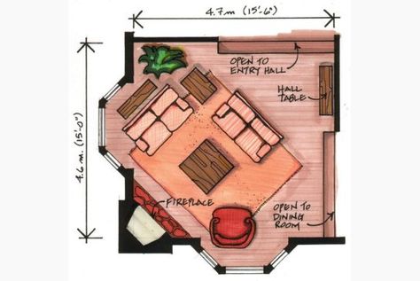 Creative Space: Play up the drama of the room | Toronto Star Room Layout With Fireplace, Living Room Layout With Fireplace, Sectional Living Room Layout, Corner Fireplace Living Room, Space Play, Fireplaces Layout, Rectangular Living Rooms, Fireplace Furniture, Chinoiserie Lamps