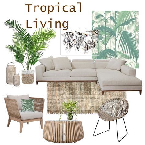 Tropical Living Room Bali Style, Tropical Interior Design Living Rooms, Interior Design Tropical, Modern Tropical Living Room, Modern Tropical Interior Design, Tropical Living Room Ideas, Modern Tropical Interior, Tropical Furniture, Living Interior Design