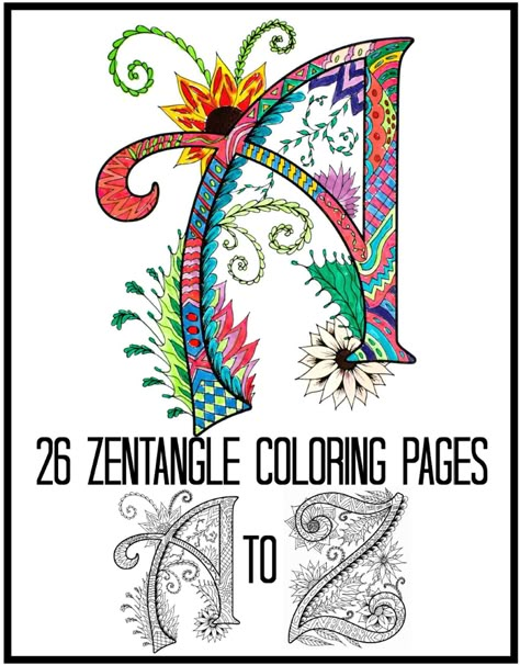 Alphabet Zentangle Design A-Z Printable Coloring Pages Happy Birthday Doodle, Font Happy Birthday, Canva Doodle, Doodle Bob, Doodle Name, Font Doodle, Zentangle Letters, Fonts Doodle, Lettering Doodle