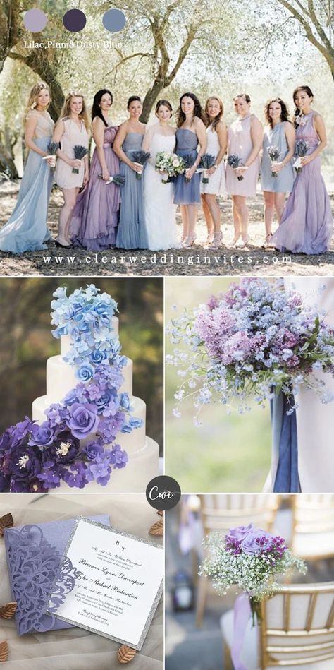 Lilac Purple And Blue Wedding Theme, Dusty Blue And Dusty Purple Wedding, Lilac And Periwinkle Wedding, Pastel Blue And Lavender Wedding, Purple And Blue Wedding Palette, Powder Blue And Lavender Wedding, Pastel Blue And Purple Wedding Theme, Blue And Purple Rustic Wedding, Navy And Lilac Wedding Decor