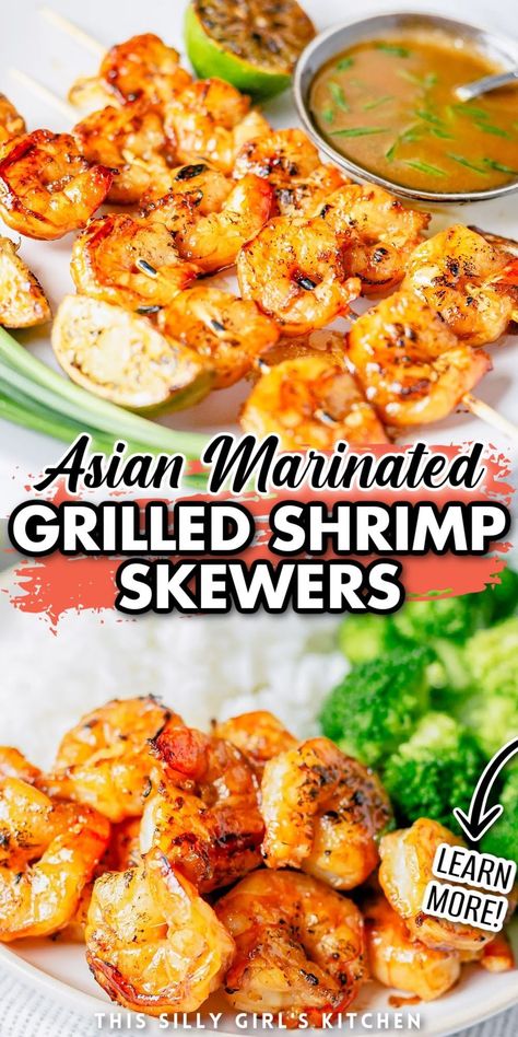 Good Appetizer, Grilled Shrimp Marinade, Marinated Grilled Shrimp, Asian Cuisine Recipes, Shrimp Skewer Recipes, Asian Marinade, Shrimp Marinade, Grilled Shrimp Skewers, Kebabs On The Grill