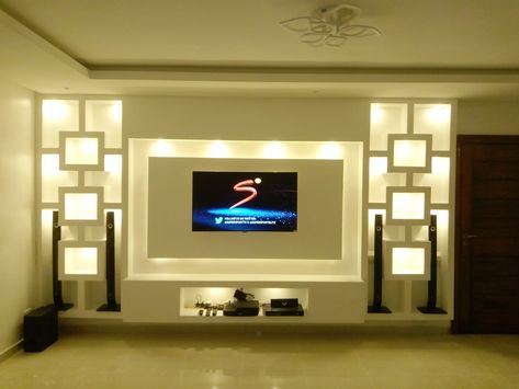 Plaster Board Tv Wall, Tv Gypsum Wall Design, Tv Unit Gypsum Design, Gypsum Tv Unit Tv Walls, Gypsum Tv Wall Ideas, Gepson Board Design Modern, Gypsum Tv Wall Design, Wall With Storage, Decorating Tv Wall