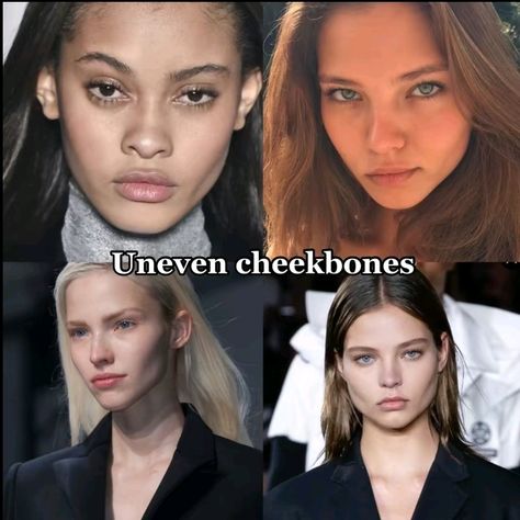 Uneven cheekbones example Types Of Cheeks, Types Of Cheekbones, Strong Cheekbones Woman, Uneven Face Shape, High Vs Low Cheekbones, Low Cheekbones Women, Prominent Cheekbones, Uneven Face, Eye Types