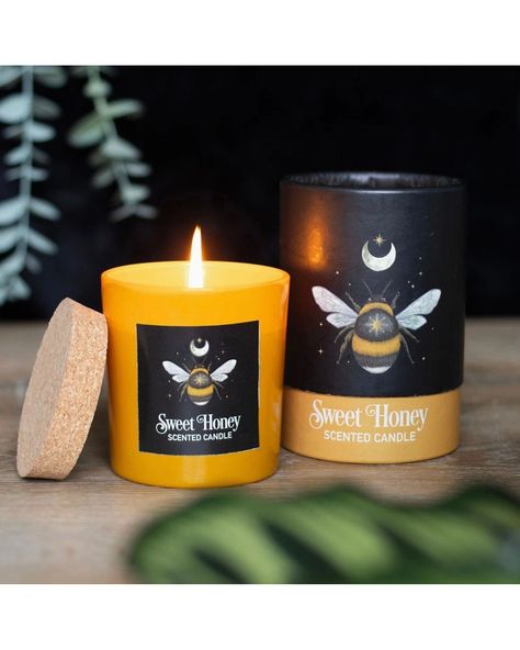 Forest Bee Sweet Honey Candle A Sweet Honey fragranced candle decorated with a mystical forest bee design and perfect for creating a magical ambience.Glass holder with cork lid and beautifully presented in matching cardboard tube packaging. Vegan paraffin wax. Approximately25-hour burn time. $12.00 https://secretsavie.godaddysites.com/shop/ols/products/416279010-forest-bee-sweet-honey-candle-02e034 Wax Packaging, Bee Candles, Bee Sweet, Honey Candle, Sage Candle, Tube Packaging, 25 Hours, Mystical Forest, Cork Lid