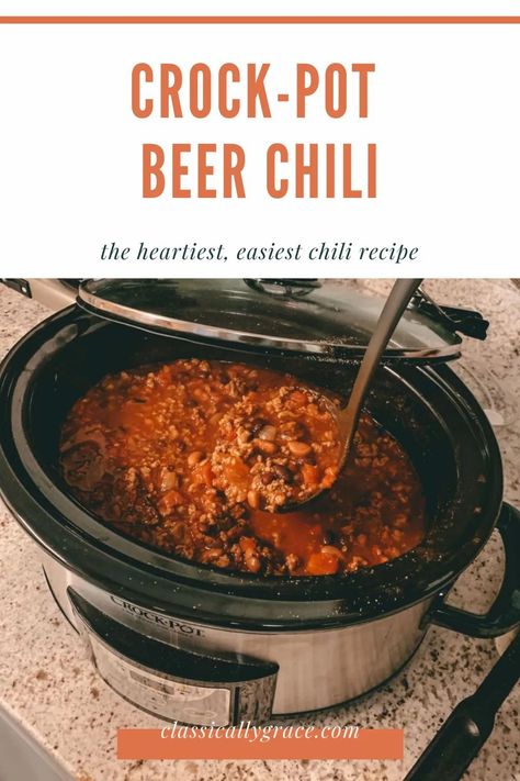 Looking for an easy, hearty beer #chili recipe? This #recipe is sure to do the trick! Chili With Beer Recipe Crock Pot, Kentucky Chili Recipe, Beer Chilli Recipes, Chili Recipe Crockpot With Beer, Beer Chili Recipe Crockpot, Boston Beer Chili 12 Tomatoes, Boston Beer Chili, Root Beer Chili Recipe, Hillbilly Chili Recipe