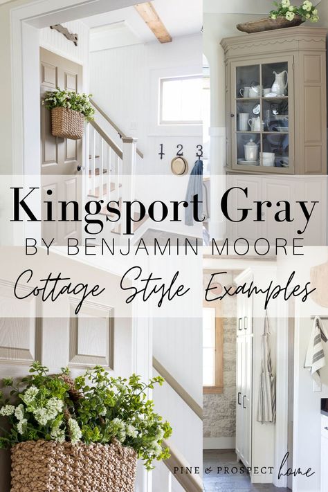 Cottage style examples of Kingsport Gray throughout my home! Pine And Prospect Home Paint Colors, Kingsport Gray Benjamin Moore Cabinets, Greenwich Gate Benjamin Moore, Stingray Benjamin Moore, Pine And White Kitchen, Cottage Walls Interior, Hampshire Gray Benjamin Moore, Benjamin Moore Cottage Colors, Cottage Kitchen Paint Colors