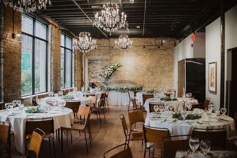 Modern Event Space Interior Design, Small Venue Ideas, Event Studio, White Warehouse Wedding, Warehouse Venue Spaces, Brick Wedding Venue Decor Industrial Chic, Wedding In Historic Building, Wedding Historic Building, Event Space Business