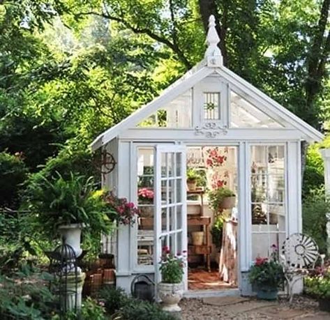 Ultimate She Sheds Serre Diy, Greenhouse Shed, Build A Greenhouse, Green Houses, Diy Greenhouse, Garden Greenhouse, She Sheds, White Garden, Greenhouse Gardening