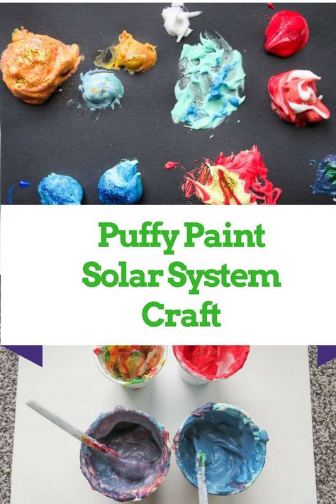 Puffy Planets. A Solar system space craft! Planet Activities, Astronomy Activities, Puffy Paint Recipe, Solar System Kids, Make A Solar System, Astronomy Lessons, Solar System Activities, Solar System For Kids, Space Crafts For Kids