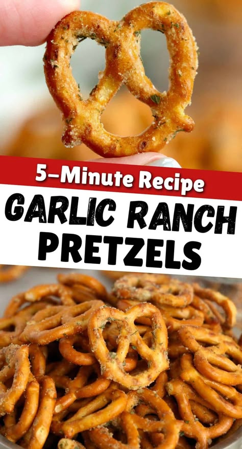 Easy to make with ranch mix, popcorn oil, and seasonings, garlic ranch pretzels are packed with flavor and a perfect snack for game day, movie nights, and parties. Garlic Ranch Pretzels, Ranch Pretzels, Garlic Ranch, Snack Mix Recipes, Chex Mix, God Mat, Salty Snacks, Snack Attack, Snacks Für Party