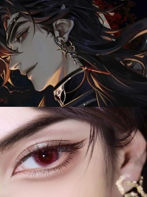 Chinese Drama Makeup, Hua Cheng Eyes, Hua Cheng Makeup, Manhwa Makeup, Cute Pouty Face, Cosplay Eye Makeup, Hua Cheng Cosplay, Cosplay Makeup Tutorial, Hilarious Stories