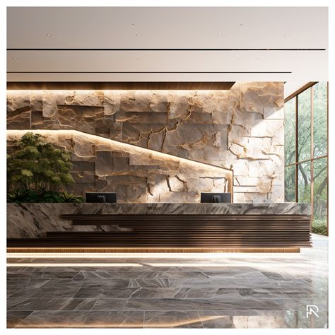 Reception area, desk, stones, timber, plants. Biophilic Reception Desk, Bali Reception Lobby, Biophilic Reception Design, Rock Reception Desk, Natural Reception Desk, Timber Reception Desk, Rainforest Interior Design, Biophilic Reception, Jungle Reception