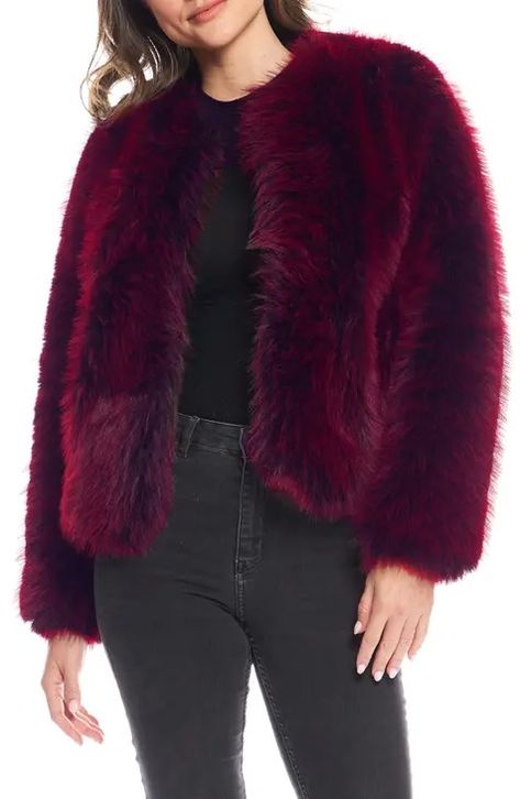 Plus-Size Women's Faux Fur Coats, Jackets & Blazers | Nordstrom Burgundy Jacket Outfit, Silver Cocktail Dress, Faux Fur Hooded Coat, Burgundy Jacket, Lauren Hutton, Fabulous Furs, Jacket Outfit, Fall Winter Style, Women's Coats & Jackets