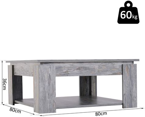 HOMCOM 2 Tier Wood Coffee Table Side Table Bottom Storage Shelf Simple Modern Living Room Grey Wood Grain: Amazon.co.uk: Garden & Outdoors Simple Center Table, Centre Table Square, Square Centre Table, Wooden Teapoy Table Design Modern, Teapoy Table Design Wooden Simple, Grey Wood Square Coffee Table, Wine Storage Wall, Red Leather Chesterfield Sofa, Tv Stand Furniture