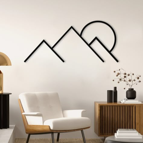 "Mountain Metal Wall Art,  Mountain Range View Decor, Hill Metal Decor, Black Metal Wall Hanging, Unique Decor, Housewarming Gift, Gift For Him, Geometric Mountain Metal Wall Art, Modern Metal Wall Art, Mountain Decor, Mountain Wall Art, Modern Mountain Decor,  Minimalist Wall Decor Material: Metal  Color: Textured Black & Gold & Silver Size: 19.6\"Wx08.6\"H/ 50x22 cm           23.6\"Wx10.2\"H/ 60x26 cm           27.5\"Wx11.8\"H/ 70x30 cm           31.4\"Wx13.7\"H/ 80x35 cm           35.4\"Wx15. Geometric Wooden Wall Art, Mountain Boho Decor, Montana Home Decor, Mountain Themed Bedroom, Masculine Wall Decor, Modern Home Decor Black, Abstract Mountain Art, Line Wall Art, Metal Wall Art Living Room