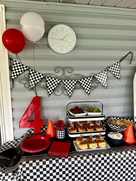 Need four speed. Fourth birthday party decor. Need Four Speed Birthday Theme Food, Forth Birthday Themes, 4 Ever Young Party Theme Boy, Boys Fourth Birthday Ideas, 4 Ever Young Party Theme, Need Four Speed Party, Boy 4th Birthday Party Themes, Need 4 Speed Birthday Party, 4th Birthday Party For Boys Theme