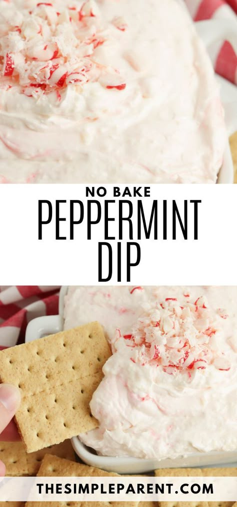 This Peppermint Candy Cane dip is perfect for your next Christmas party! This Christmas Dip is quick and easy to make! No bake holiday dessert dip! Peppermint Candy Cane Dip, Peppermint Fluff Dip, Cookie Dip Christmas, Easy Christmas Dips, No Bake Thanksgiving Desserts, Candy Cane Dip, Gingerbread Dip, Peppermint Dip, Christmas Dips