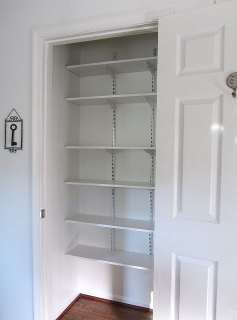 Acanthus and Acorn: Pantry Makeover Complete! Adjustable Closet Shelving, Deep Pantry Organization, Linen Closet Shelves, Pantry Redo, Deep Pantry, Closet Redo, Organizing Linens, Pantry Makeover, Linen Cupboard