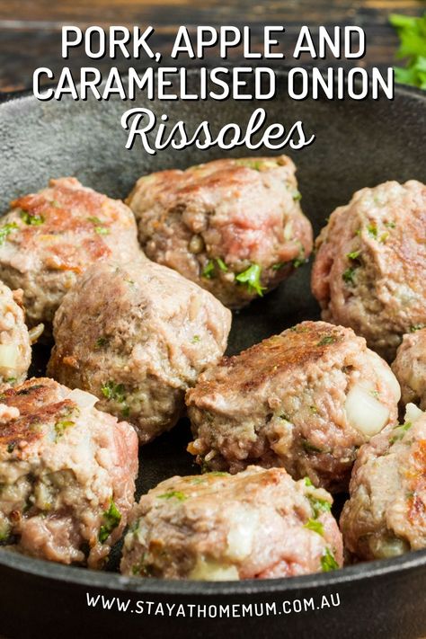 Pork Apple Meatballs, Pork Rissoles Recipe, Savoury Apple Recipes, Mince Pork Recipes, Pork Minced Meat Recipe, Hope Cakes, Pork Rissoles, Chicken Rissoles, Rissoles Recipe