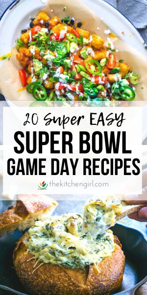 Super easy Super Bowl recipes that will make your game day menu hassle-free, delicious, and memorable. Includes mouthwatering appetizers, finger foods, soup and chili! #superbowl #superbowlrecipes #gamedayfood #appetizers #fingerfoods #tailgatefood #gameday Game Day Salads Super Bowl, Super Bowl Soup Ideas, Super Bowl Soups, Easy Super Bowl Recipes, Super Bowl Food Ideas, Bowl Food Ideas, Easy Bean Dip, Superbowl Food Appetizers, Super Bowl Food Easy