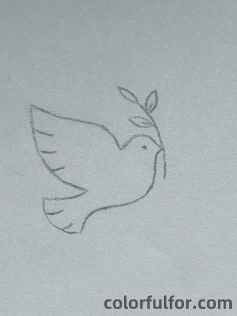 Simple-Dove-of-Peace Peace Bird Drawing, Easy Dove Drawing, Dove Drawing Simple, How To Draw A Bird, Bird Easy Drawing, Bird Drawing Ideas, Easy Bird Drawing, Easy Elephant Drawing, Dove Drawing