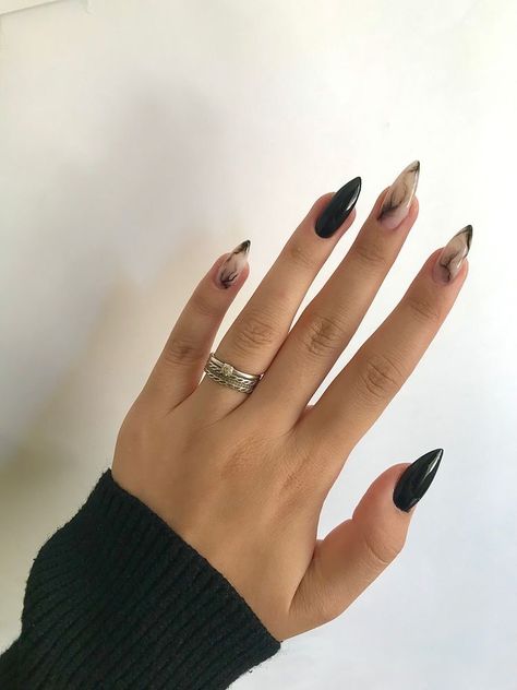 Soft Goth Nails, Sheer Black Nails, Witch Nails Acrylic, Nails Horror, Tattoos For Females, Horror Nails, Witch Nails, Hidden Tattoos, Witchy Nails