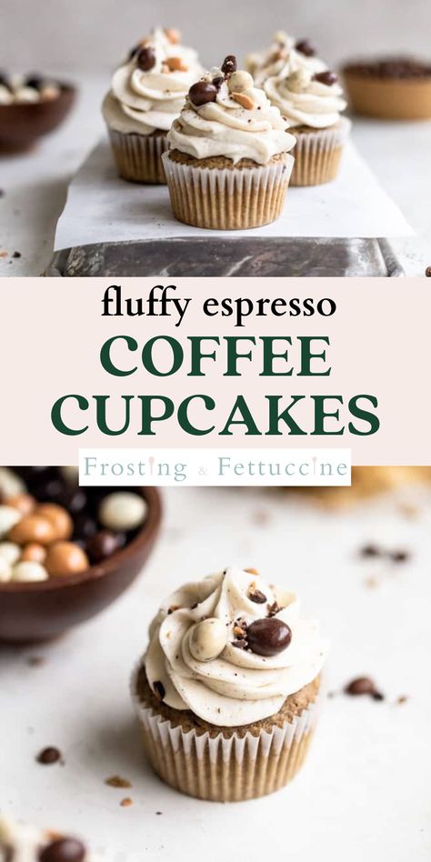 Mocha Espresso Cupcakes, Caramel Coffee Cupcakes, Desserts With Espresso, Cupcake Recipes Coffee, Coffee Cupcake Design, Recipes Using Coffee Extract, Cupcake Cake Recipes, Espresso Brownie Cupcakes With Coffee Buttercream, Espresso Brownie Cupcakes