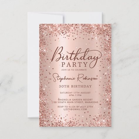 Elegant Rose Gold Metallic Glitter 30th Birthday  Invitation Birthday Budget, 10th Birthday Invitation, Budget Birthday, 13th Birthday Invitations, 90th Birthday Invitations, 60th Birthday Party Invitations, 30th Birthday Party Invitations, 40th Birthday Party Invites, Metallic Background