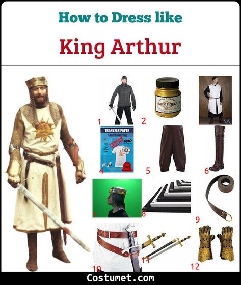 King Arthur (Monty Python) Costume for Cosplay & Halloween 2021 King Arthur Monty Python, Monty Python Halloween Costume, Monty Python Costume, King Arthur Costume, Eighties Costume, Medieval Tunic, Chainmail Armor, Crown Template, Medieval Garb