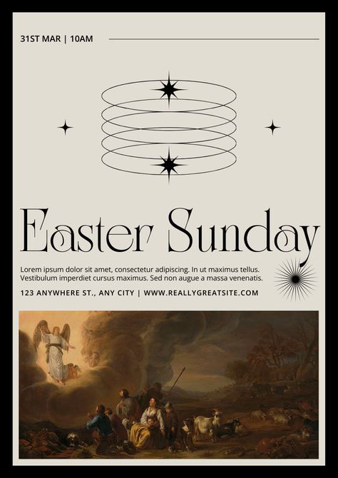 Minimal and modern Easter Templates. Free and ready to use! #easter #eastersunday #risen #jesus #christian #religion #religious #hehasrisen #eastergraphics #church #poster #flyer #socialmedia #graphics #grunge #bold #minimal #black #cream #white #maximalism #trends #graphicstrends #trending #pin #pinterest #facebook #instagram #april #march #spring #holiday #celebration White Maximalism, Easter Poster Design, Risen Jesus, Modern Grunge, March Spring, Modern Easter, Easter Poster, Easter Graphics, Easter Templates