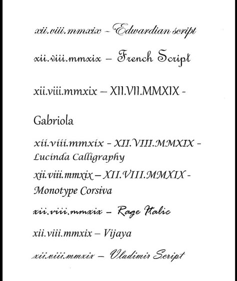 Roman numerals script Roman Numeral Styles, Roman Numeral Cursive Tattoo, Roman Numerals In Different Fonts, Script Roman Numeral Tattoo, Cursive Roman Numeral Tattoo Font, Roman Numeral Calligraphy, Roman Numeral Tattoo Cursive, Roman Numerals Font Tattoo, Roman Numeral Script Tattoo