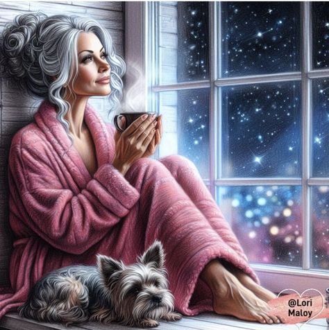 Older Woman Illustration, Crazy Coffee Lady, Goodnight Messages, Feel Good Pictures, Cartoon Grandma, Christmas Pebble Art, Silver White Hair, Funny Caricatures, Cute Good Morning Quotes