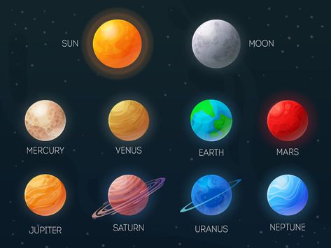 Planets in vector Mercury Venus Earth Mars, Venus Planet, Planets Images, Mars Planet, Planet Art, Space Icons, Sun And Earth, Colorful Space, Line Art Design