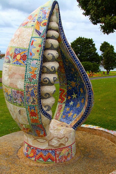 In the grounds of the harbourside at Portland, Victoria. Stone Mosaic Art, Mosaic Sculpture, Mosaic Art Diy, Urban Landscape Design, Mosaic Garden Art, Mosaic Madness, Mosaic Mirror, Mosaic Artwork, Mosaic Garden