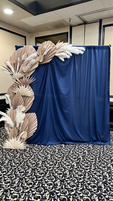 Anahaw Leaves Decoration, Pampas Grass Backdrop, Blue Bridal Shower Themes, Farewell Decorations, Soft Board Decoration, Chinese Wedding Decor, Army Decor, Grass Backdrops, Floral Arch Wedding