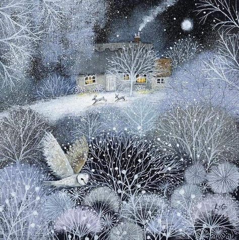 Charity Christmas Cards, Original Paintings For Sale, Winter Illustration, Garden Print, Winter Art, Naive Art, Autumn Landscape, Art And Illustration, Pics Art