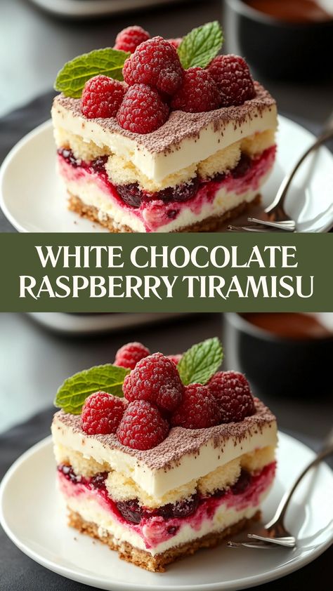 Layers of luscious white chocolate and tangy raspberries make this tiramisu a dessert dream come true! 🍰✨ Perfectly creamy, fruity, and indulgent in every bite.
#SweetLayers #WhiteChocolateLove #RaspberryDelight #TiramisuTwist #DecadentDesserts #BerryBliss #NoBakeMagic #ElegantEats #DessertGoals #IndulgeYourSenses Raspberry Tarimisu, Ladyfinger Desserts Easy, Chocolate Raspberry Tiramisu, White Cake Trifle Desserts, Recipes Using Lady Fingers, Berry Tiramisu Recipe, White Chocolate Raspberry Mousse Cake, Layered Mousse Desserts, Small Tiramisu Recipe