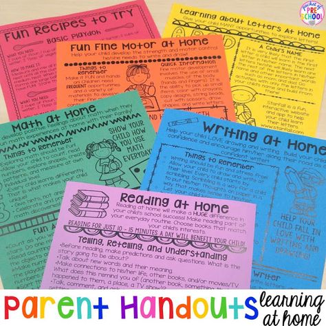 Building Skills & Learning at Home: Parent Handouts (aka FUN homework for preschoolers) - Pocket of Preschool Homework For Preschoolers, Family Preschool, Preschool Homework, Pocket Of Preschool, Curriculum Night, Kindergarten Parent, Learning At Home, House Family, Teacher Conferences