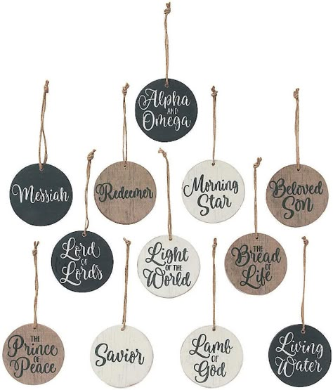 A Wise Woman Builds Her Home: 10 Christ - Centered Christmas Ornaments Your Family Will Love - Names of Jesus Scripture Ornaments Diy, Diy Names Of Jesus Ornaments, Christian Wood Ornaments, Names Of God Ornaments, Names Of Jesus Ornaments Diy, Christian Christmas Tree Ideas, Diy Christian Christmas Ornaments, Names Of Christ Ornaments, Christ Centered Christmas Decorations