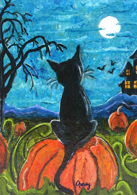 Halloween Canvas Paintings | Cat In Pumpkin Patch Painting Cat In Pumpkin, Halloween Canvas Paintings, No Carve Pumpkin Decorating, Pumpkin Drawing, Fall Canvas, Easy Canvas Painting, Pumpkin Art, Halloween Painting, Halloween Drawings