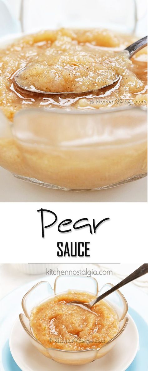 Pear Sauce - use ripe pears to make this simple sauce which can be used in the same way as applesauce. Pear Applesauce, Pear Sauce Recipe, Nostalgia Recipes, Recipe With Apples, Kitchen Nostalgia, Pear Sauce, Ripe Pears, Paleo Sauces, Applesauce Recipe