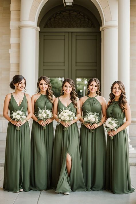 Olive Bridesmaid Dresses, Olive Green Bridesmaid Dresses, Olive Green Weddings, Olive Wedding, Green Weddings, Wedding Color Pallet, Wedding Motifs, Sage Green Bridesmaid Dress, Green Themed Wedding