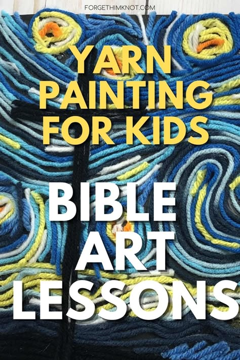 Easy Watercolor Bible Art Lessons for Kids - Forget Him Knot Art With Yarn, Christian Art Projects, Wednesday Crafts, Yarn Painting Art, Painting Bible, Watercolor Bible, Kids Church Lessons, Yarn Painting, Kids Bible