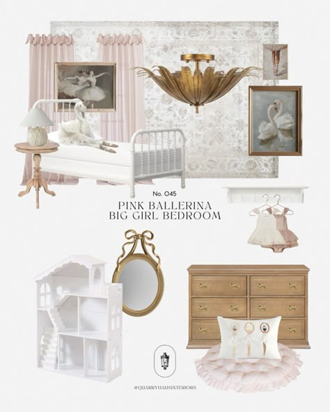 Pink Nursery Furniture, Ballet Inspired Bedroom, Pink Ballerina Bedroom, Ballet Bedroom Aesthetic, Baby Girl Nursery Swan, Vintage Ballerina Aesthetic, Elegant Toddler Girl Room, Pink Swan Nursery, Pink Bow Baby Girl Nursery