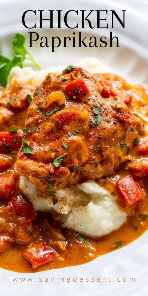 Chicken Paprikash Slow Cooker, Chicken Paprikash Recipe, Hungarian Chicken Paprikash, Paprikash Recipe, Hungarian Chicken, Chicken Paprikash, Hungarian Food, Red Chicken, Paprika Chicken