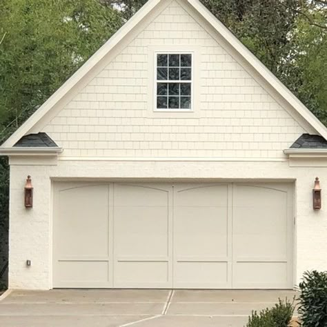 Minimalist Garage Door, European Garage Doors, Wood Garage Doors White House, Garage Door Overlay, Limestone Facade, American Garage Door, Clopay Garage Doors, American Garage, Garage Apartment Floor Plans