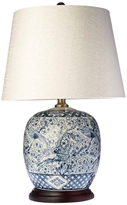 Farmhouse Living Room Table, Entryway Styling, Lamps Blue, Blue And White Lamp, White Lamps, Blue And White Living Room, Jar Table Lamp, Blue White Porcelain, Blue White Decor