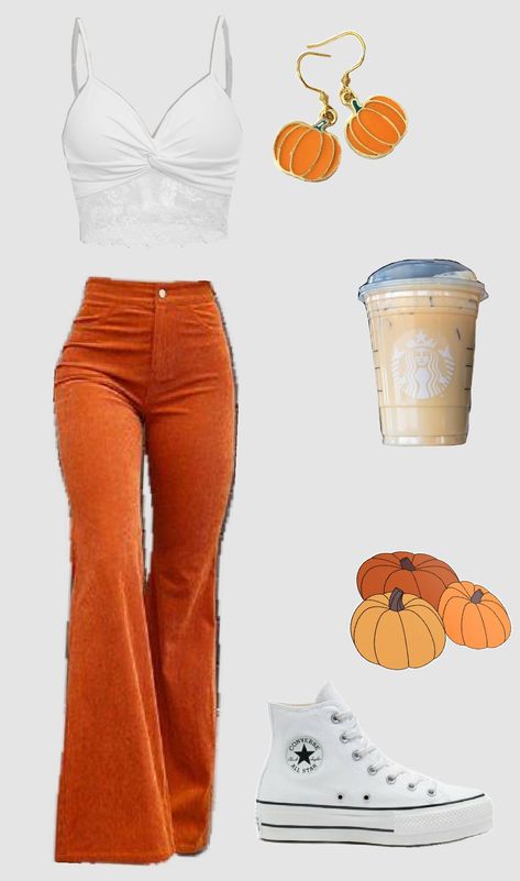 #outfit #inspo #fall #vibes #aesthetic #fallaesthetic #falloutfits #pumpkin #orange Orange Inspired Outfits, Fall Outfits Orange, Orange Clothes Aesthetic, Orange And Black Aesthetic Outfit, Cute Orange Outfit, Orange Aesthetic Outfits, Orange 70s Outfit, Orange Y2k Outfit, Orange Outfit Aesthetic