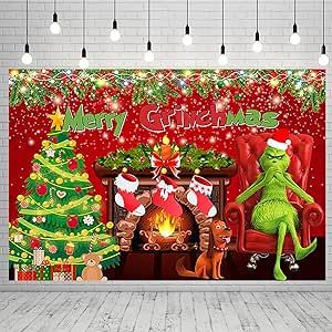 Merry Grinchmas Backdrop for Christmas Party Supplies Red Fireplace Banner for Party Decorations Grinch Photo Background 59x38in Cartoon Grinch, Red Fireplace, Backdrop For Christmas, Xmas Backdrop, Banner For Party, Diy Christmas Backdrop, Christmas Photo Booth Backdrop, Photo Backdrop Christmas, Grinch Christmas Party